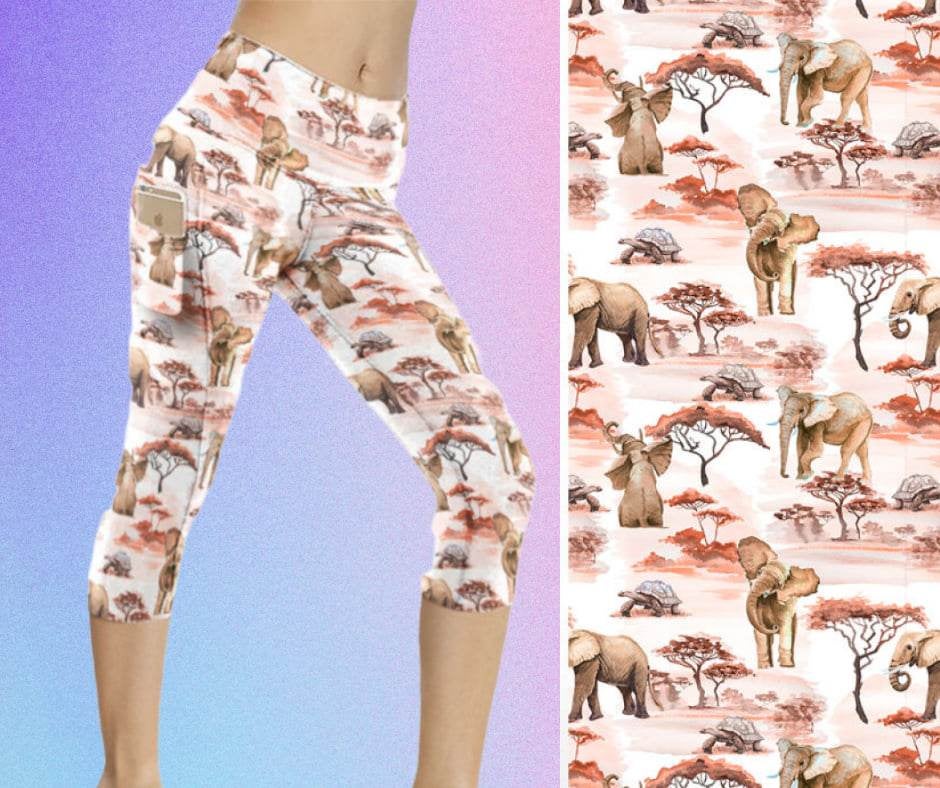 Elephant Leggings - Capri Length - Yoga Band - Pockets
